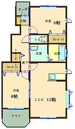 クレールアンファン 1階2LDKの間取り