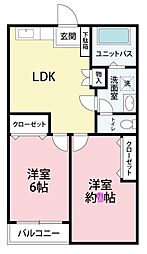 野島マンション 2DKの間取図画像