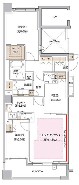 パークシュロス芦屋（E） ｜兵庫県芦屋市朝日ケ丘町(賃貸マンション3LDK・4階・77.93㎡)の写真 その2