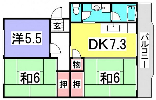 山根マンション ｜広島県広島市佐伯区皆賀4丁目(賃貸マンション2LDK・3階・58.89㎡)の写真 その2