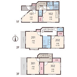 Cocoro白山ハウス 3階ワンルームの間取り