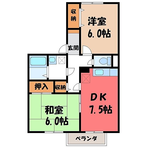 栃木県宇都宮市平松本町(賃貸アパート2DK・2階・48.82㎡)の写真 その2