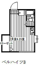 ベルハイツ 1Kの間取図画像