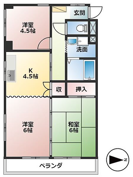 岐阜県大垣市若森町2丁目(賃貸マンション3K・3階・48.45㎡)の写真 その2