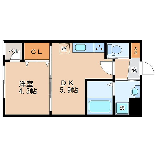 画像2:１ＤＫ・２８．８０平米・東向き