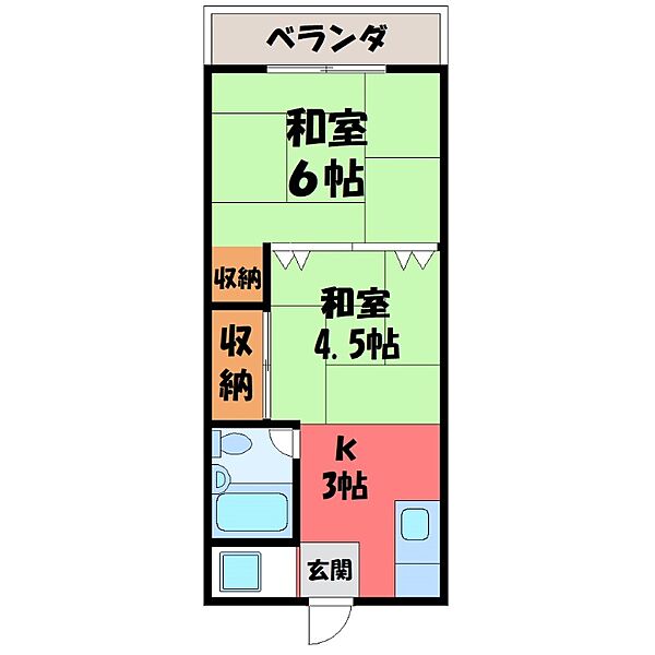 太陽マンション103棟 ｜栃木県宇都宮市鶴田町(賃貸アパート2K・4階・32.60㎡)の写真 その2