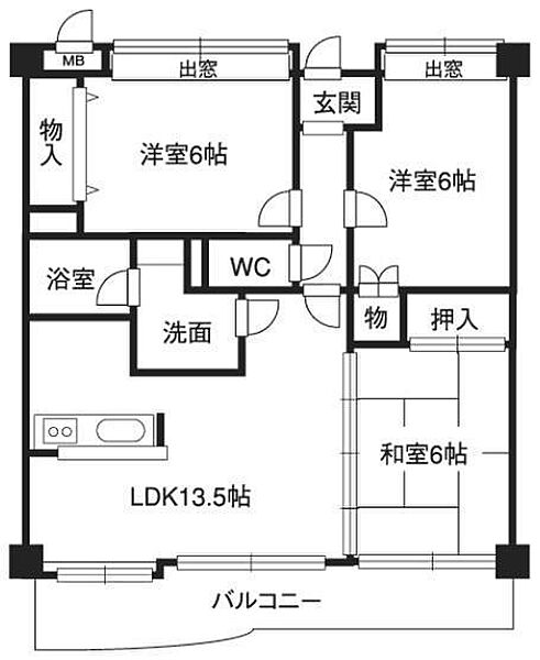 レジデンス　マサノ　3 ｜広島県福山市多治米町5丁目(賃貸マンション3LDK・3階・65.94㎡)の写真 その2