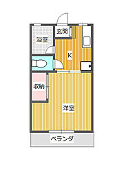 シティハイム西山 1Kの間取図画像