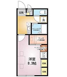 レオパレスフジマキ 1Kの間取図画像
