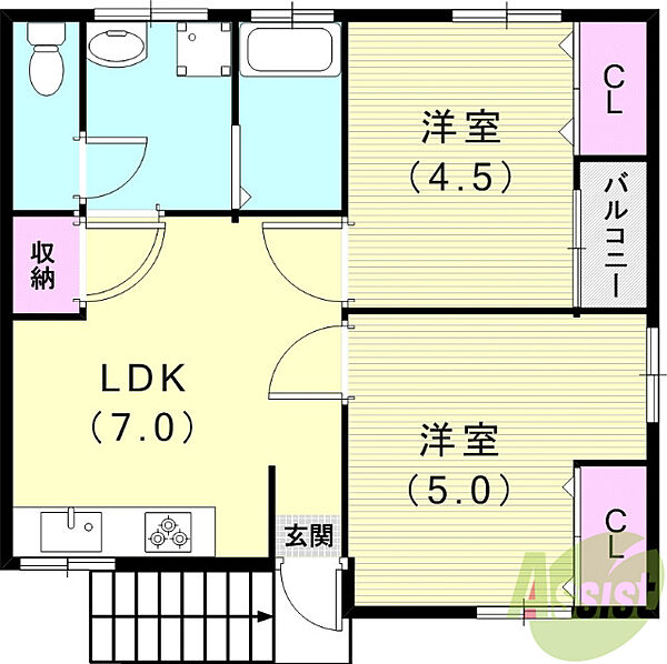 日暮荘 ｜兵庫県神戸市中央区日暮通2丁目(賃貸アパート2DK・2階・34.58㎡)の写真 その2