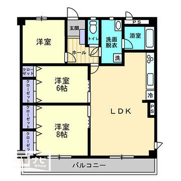 ワイ・エム・ビル 301｜岡山県岡山市北区西古松(賃貸マンション3LDK・3階・88.64㎡)の写真 その2