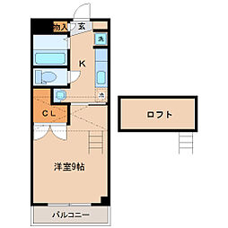 JR仙山線 北仙台駅 徒歩4分の賃貸マンション 2階1Kの間取り