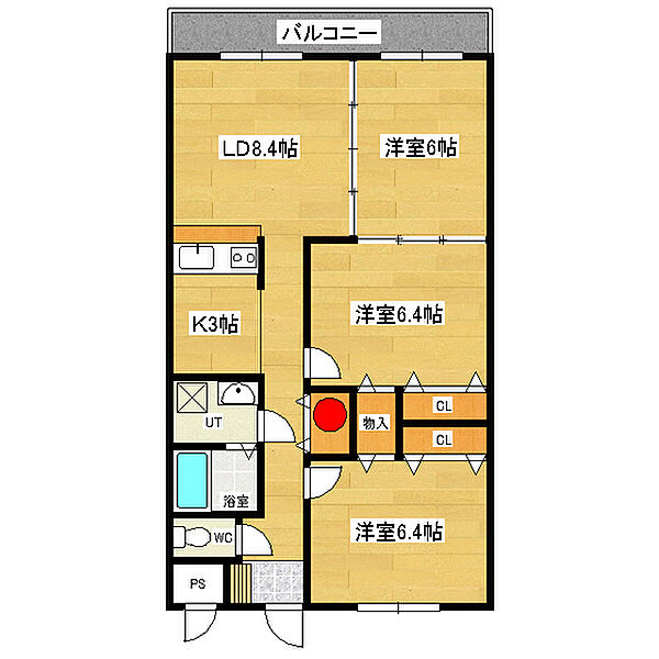 フェイマスKITAMI　2番館 103｜北海道北見市北進町１丁目(賃貸マンション3LDK・1階・68.04㎡)の写真 その2