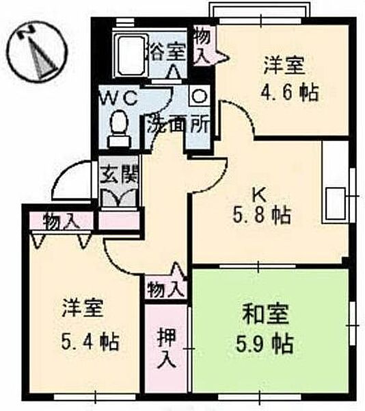 ディアス33　B棟 201｜山口県下関市横野町１丁目(賃貸アパート3K・2階・50.78㎡)の写真 その2