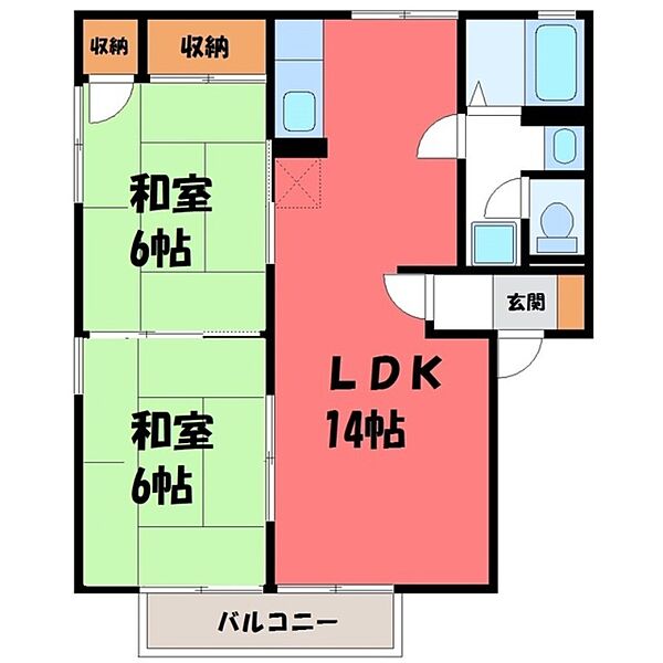 ヴィラ・エスポワール A ｜栃木県宇都宮市岩曽町(賃貸アパート2LDK・1階・55.20㎡)の写真 その2