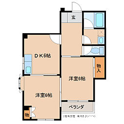 ラヴィ秋吉 2DKの間取図画像