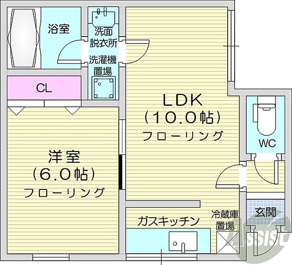 北海道札幌市中央区南十三条西7丁目(賃貸アパート1LDK・2階・33.00㎡)の写真 その2