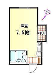 エイシンハイツ 2階1Kの間取り