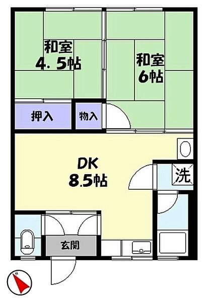 サンハイツ 203｜鳥取県米子市安倍(賃貸アパート2DK・1階・38.88㎡)の写真 その2