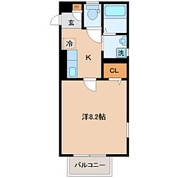 パセオプラシード上杉 2階1Kの間取り