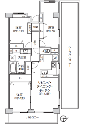 3LDK、専有...