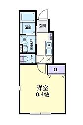 ワカバミント 1Kの間取図画像