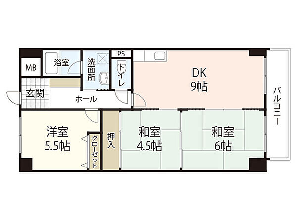 広島県広島市中区八丁堀(賃貸マンション3DK・6階・57.78㎡)の写真 その2