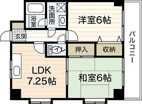 サクセスフォート 0303｜広島県広島市西区大芝2丁目(賃貸マンション2DK・3階・45.36㎡)の写真 その2