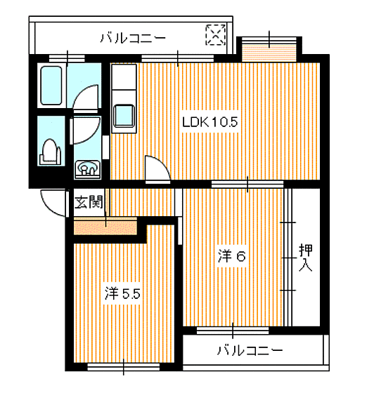 ハイム田中 102｜山口県下関市長府印内町(賃貸マンション2LDK・1階・53.10㎡)の写真 その2