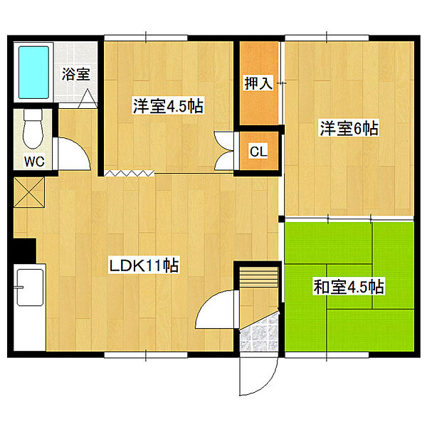 第3コーポ野尻 2F6｜北海道北見市寿町３丁目(賃貸アパート3LDK・2階・51.03㎡)の写真 その2