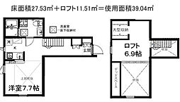 小平　洋風建築 1階1Kの間取り