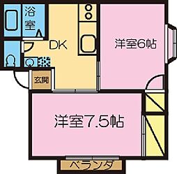 ミカドヒルズB 2DKの間取図画像