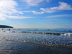 [その他] 【吉浜海岸】目の前のビーチ「吉浜海岸」まで徒歩約5分。サーフボードを持ってビーチに到着直ぐに波待ち。
