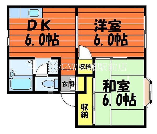 パークサイド酒津　B棟 ｜岡山県倉敷市酒津(賃貸アパート2DK・1階・39.74㎡)の写真 その2