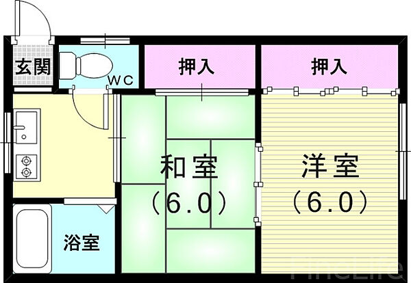 西本コーポラス 202｜兵庫県神戸市垂水区星陵台2丁目(賃貸マンション2K・2階・33.12㎡)の写真 その2