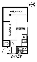 ハイツガーネット ワンルームの間取図画像