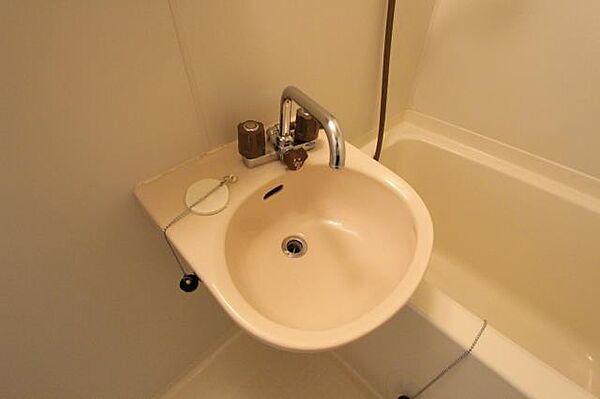 画像12:鏡と棚のある洗面台です。