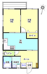 アイビス山田1号館 2DKの間取図画像