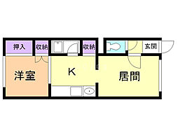 第2桜井ハイツ 1LDKの間取図画像