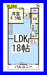 服部ビル 1LDKの間取図画像