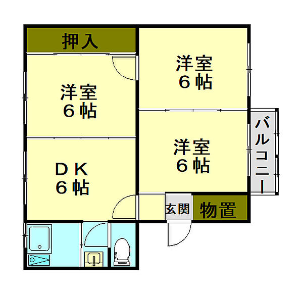 繊維マンション 623｜北海道小樽市東雲町(賃貸マンション3DK・2階・47.34㎡)の写真 その2