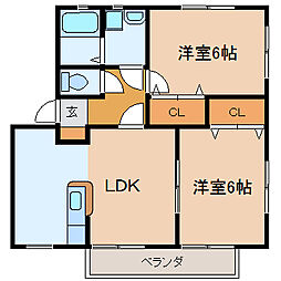 ティファニーA 2LDKの間取図画像