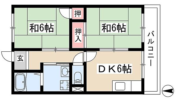 緑ハイツ ｜愛知県名古屋市天白区植田西2丁目(賃貸マンション2DK・2階・44.70㎡)の写真 その2