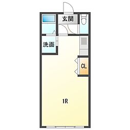 キュウブEX岩瀬川 1階ワンルームの間取り