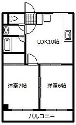 ニュー大寛ハイツ 2LDKの間取図画像