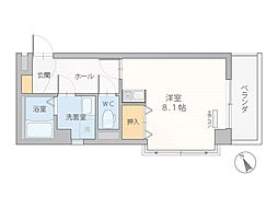 長谷川マンションアネックス 1階ワンルームの間取り