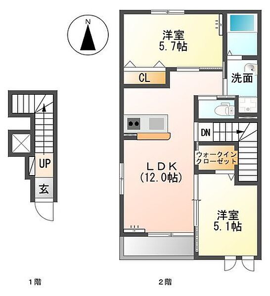 シャルマンコートB 201｜栃木県栃木市平柳町３丁目(賃貸アパート2LDK・2階・54.99㎡)の写真 その2