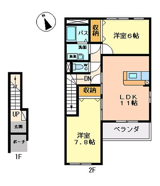 パーチェA棟 202｜栃木県栃木市薗部町３丁目(賃貸アパート2LDK・2階・62.50㎡)の写真 その2