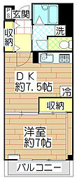 リリオ壱番館 1DKの間取図画像