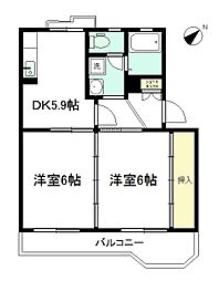 プレアール古府 2DKの間取図画像